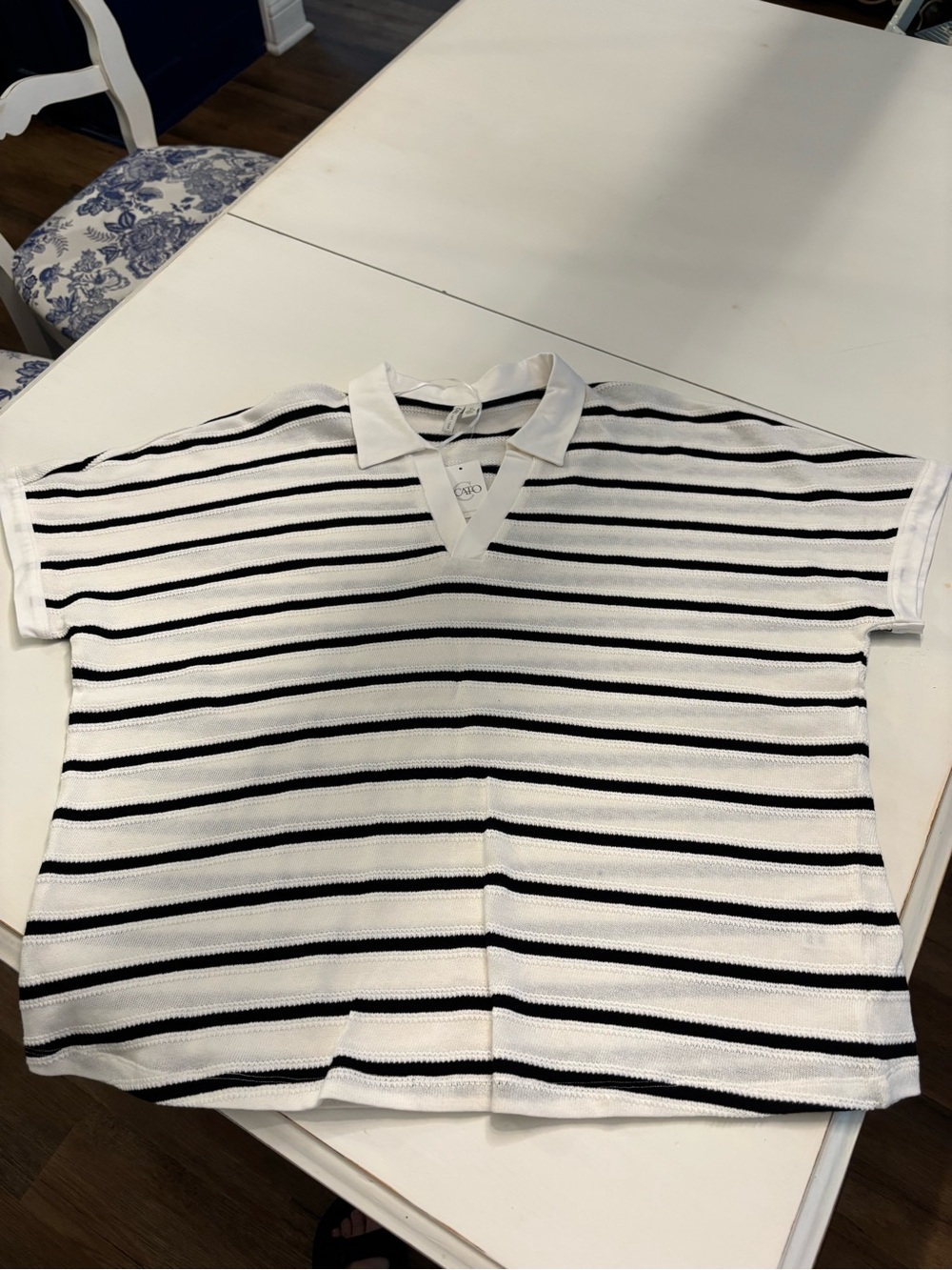 Cato White and Black Striped Polo Shirt
